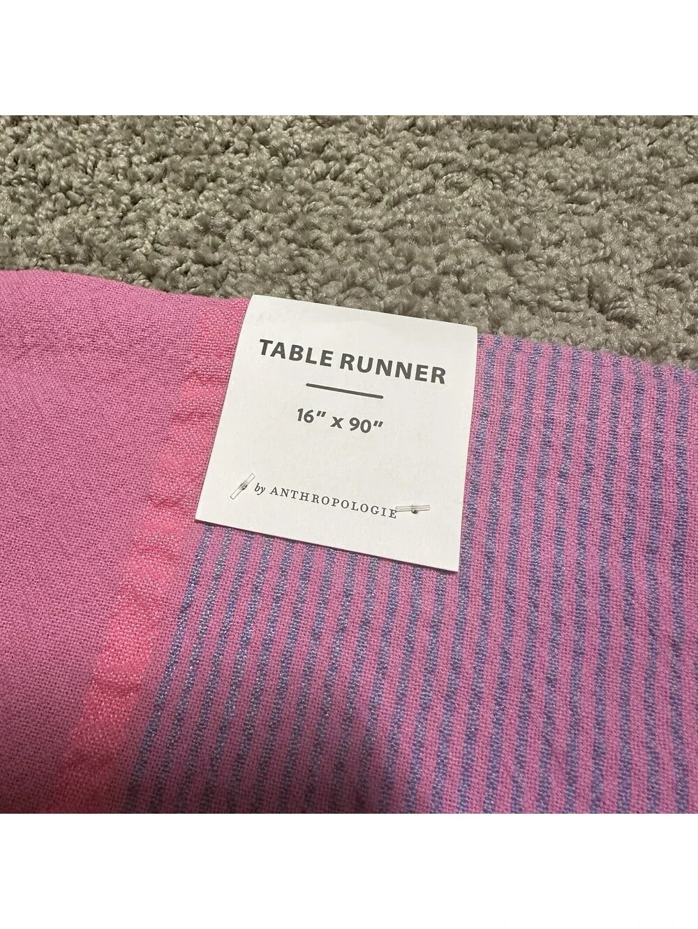 Anthropologie Rayas Table Runner 100% Cotton  16”x90” Pink Purple Orange Stripes